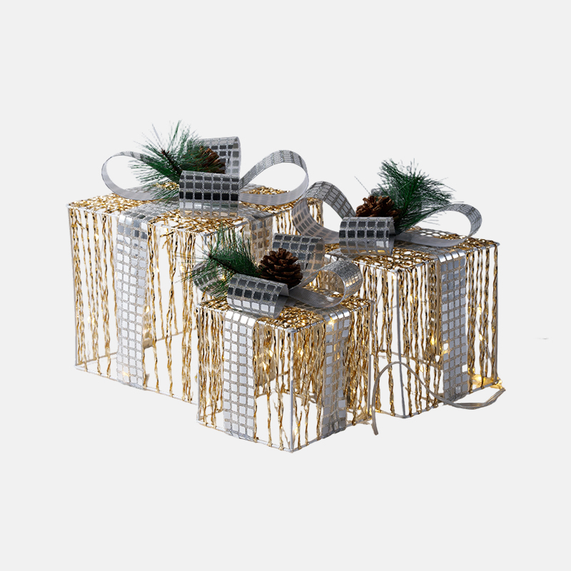 Set of 3 Gift Box LED Decoration Lights with Silk Wrapped