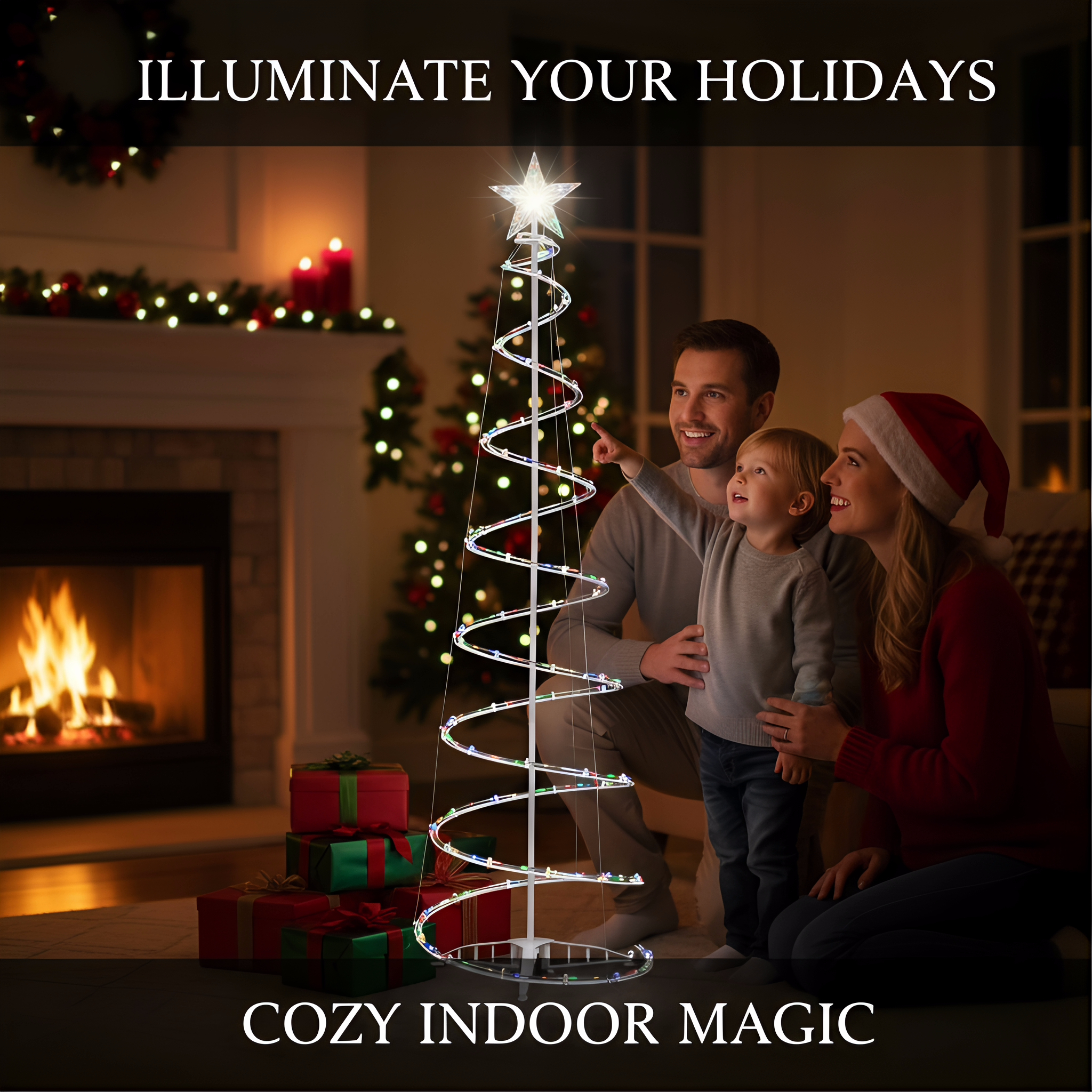 New 2-Piece Starlight Lighted-up Spiral Tree Set