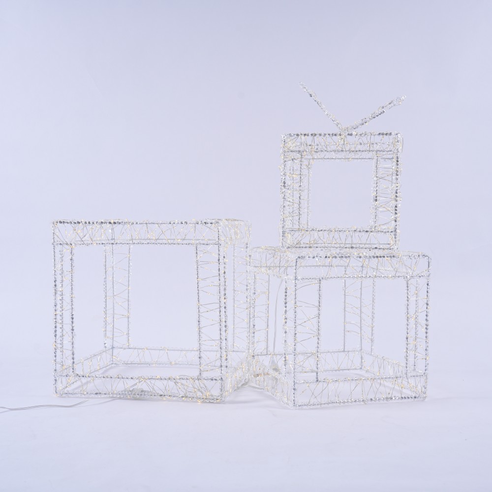 Set of 3 Gift Box Acrylic LED Decoration 1000 Lights