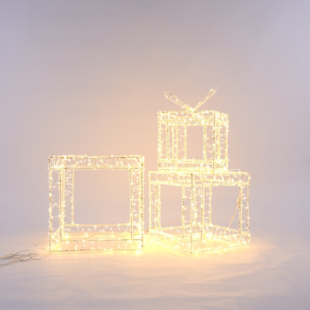 Set of 3 Gift Box Acrylic LED Decoration 1000 Lights